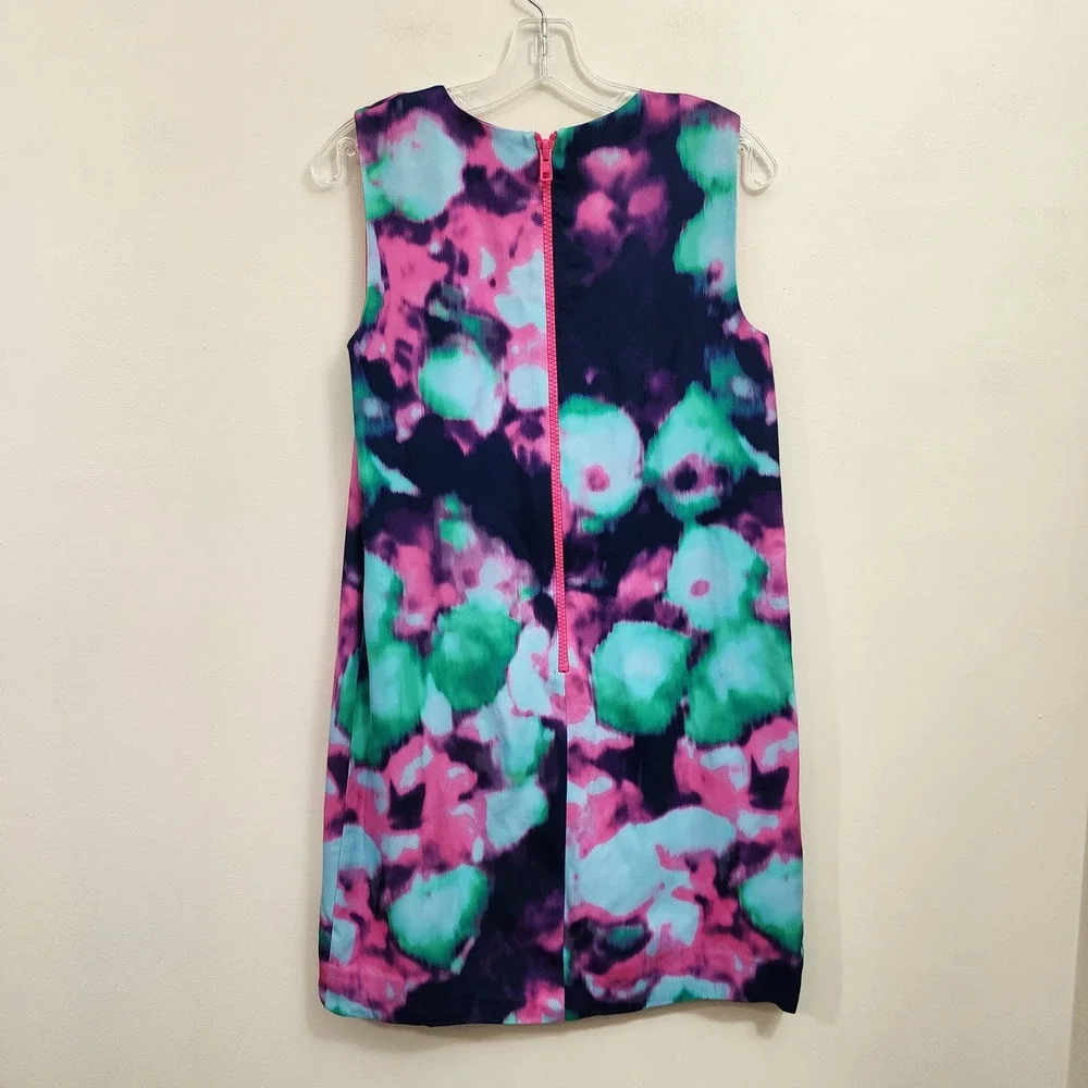 Kate Spade navy with neon tie dye exposed pink zipper shift dress woman's size 6